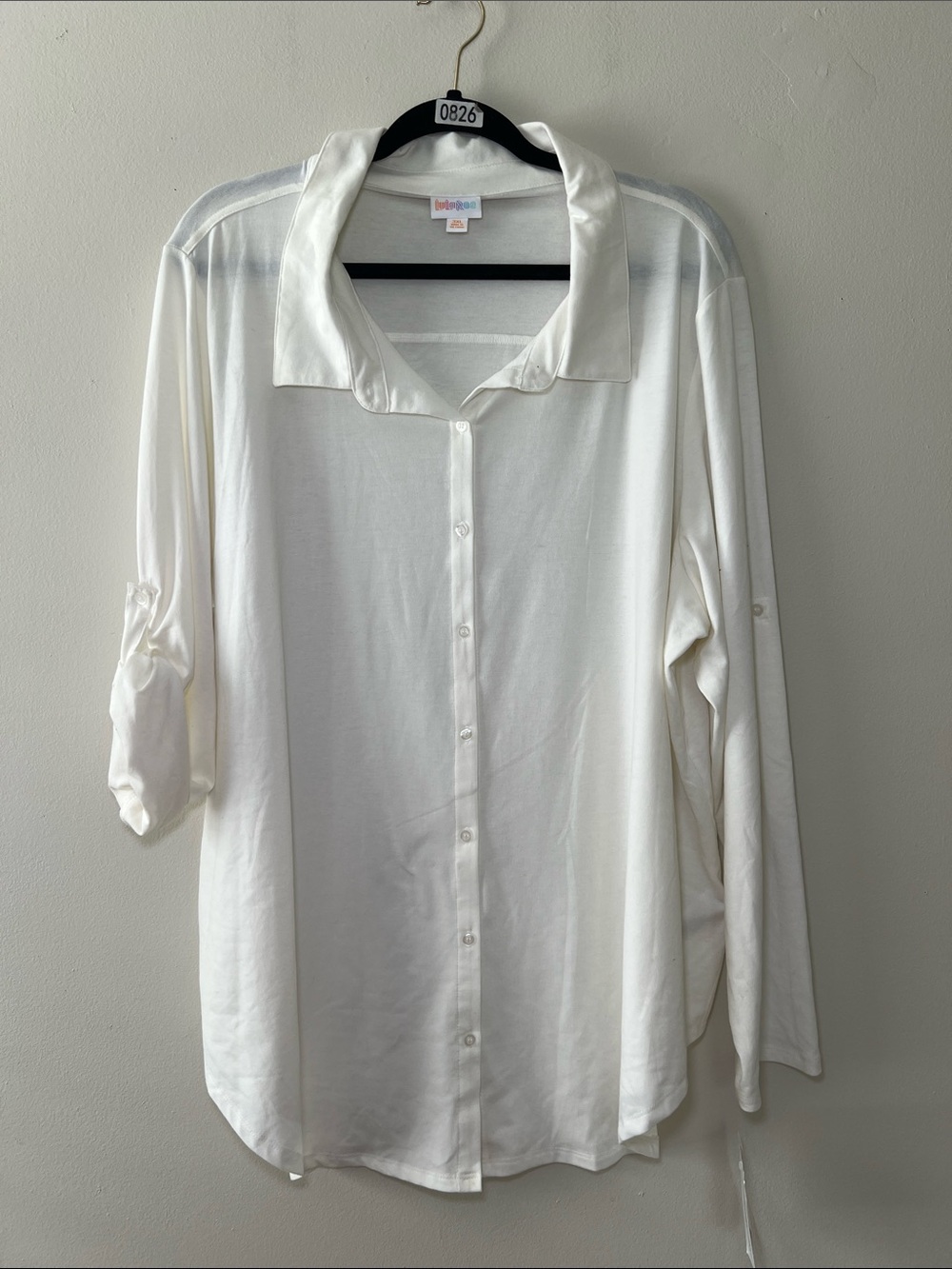 LuLaRoe Valentina Cream Button-Front Roll Sleeve Blouse